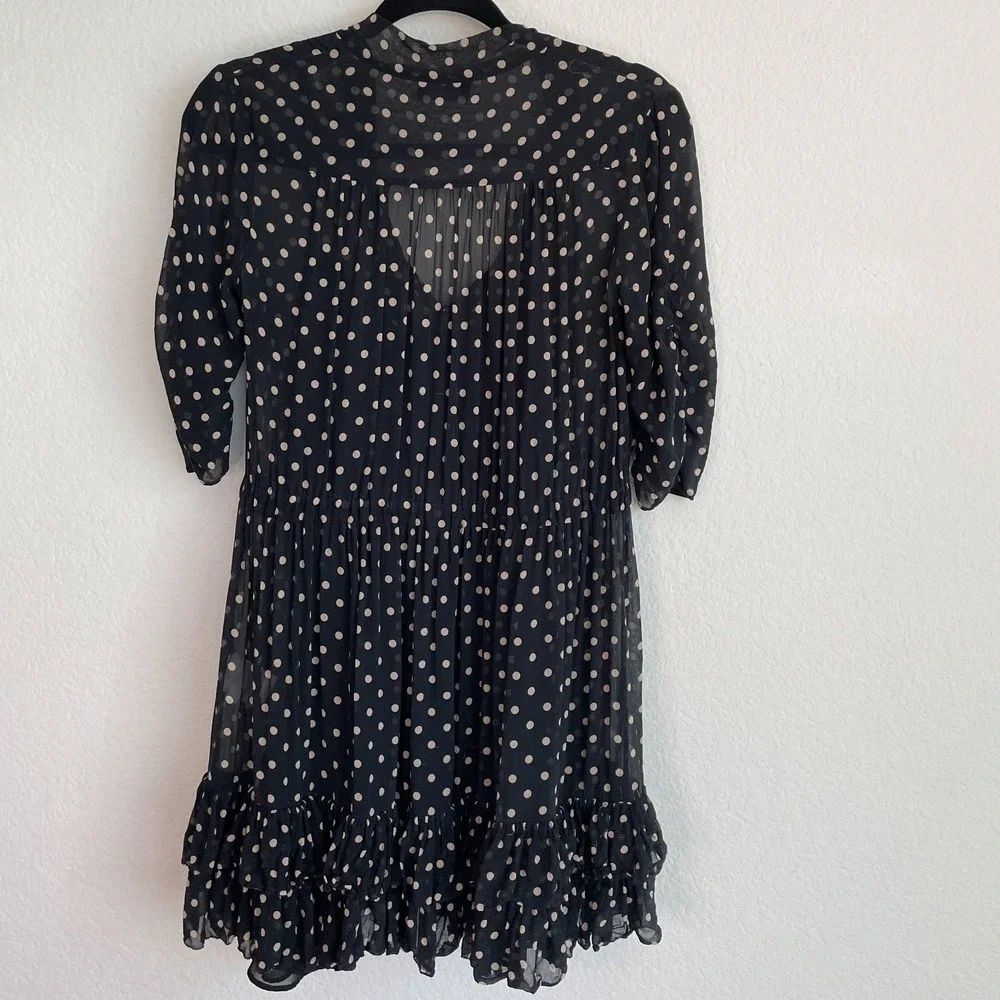 NICHOLAS Black‎ Polka Dot Chiffon Ruffle Mini Dress 0
